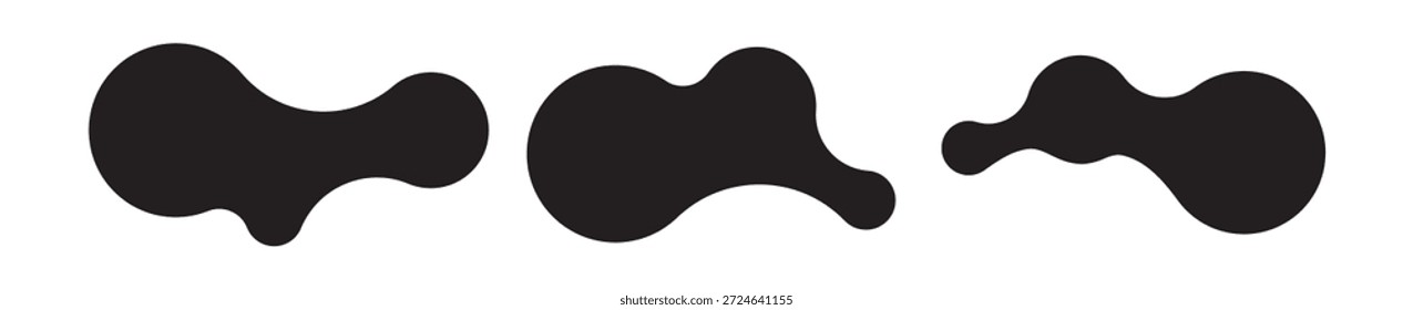 Satz von drei abstrakten Metaball-Formen mit verbundenen Punkten und Morphing-Blobs. Geometrische Vektorsymbole mit flüssigen, organischen Metaballformen. Vektorgrafik