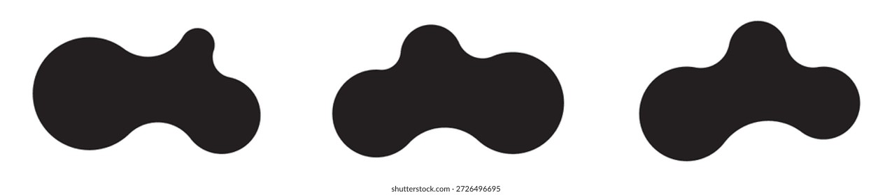 Conjunto de tres Formas metabólicas abstractas con puntos conectados y blobs que se transforman. Iconos vectoriales geométricos con formas metabólicas fluidas y orgánicas. Ilustración vectorial