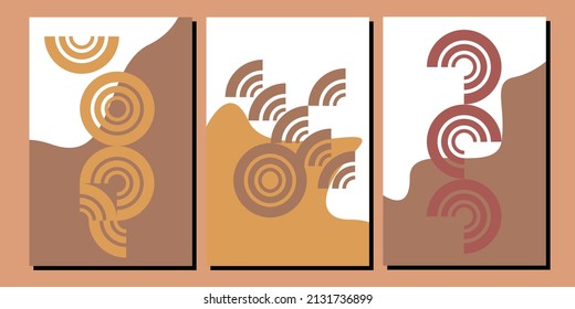 Set three of abstract mid century modern wall art. Simple elegant abstract wall decor. Pastel color modern Minimalist wall Decorations. Boho home Decorations, cards, poster, invitation, wallpaper.