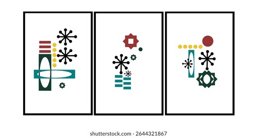 Set of three abstract mid century modern wall art for home decoration. Modern minimal wall decor, wall print and wallpaper.