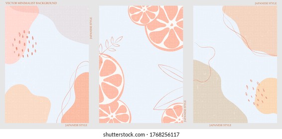 Set of three abstract minimalist backgrounds. Hand-drawn illustrations with japanese wave pattern for  for wall decoration, postcard or brochure, cover design, stories, social media, app design.