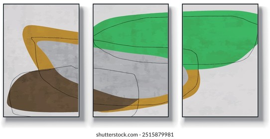 Conjunto de tres fondos de Vector minimalistas abstractos. Ilustraciones dibujadas a mano con patrones de arte geométrico.