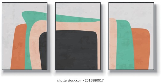Satz von drei abstrakten minimalistischen Vektorhintergründen. Handgezeichnete Abbildungen mit geometrischen Kunstmustern.