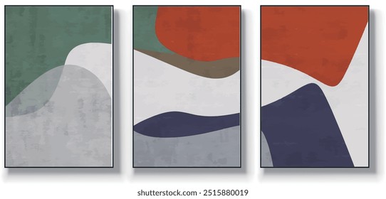 Set of three abstract minimalist vector backgrounds. Hand drawn illustrations with geometric art patterns.
