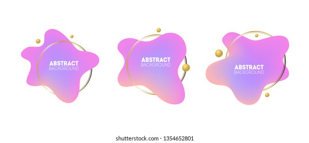 Set of three abstract modern banners. Trendy gradients liquid shapes with golden elements for minimal banner, logo, social post, flyer or presentation designs