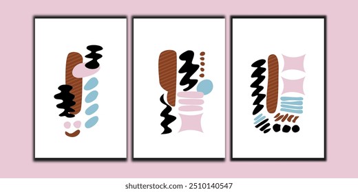 Conjunto de tres arte de pared moderno orgánico abstracto. colección de impresión de pared Boho, póster de Vector, Fondo de pantalla y decoración de pared para el hogar.
