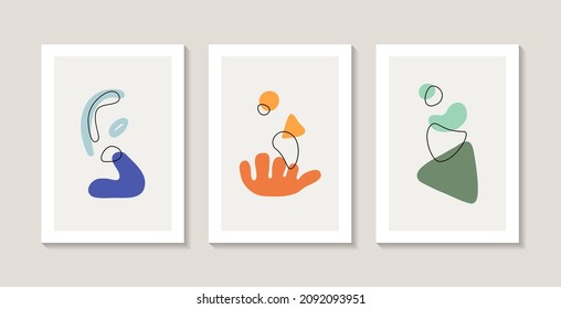 Set of three abstract posters with natural shapes and abstract corals. Matisse style. 