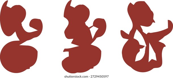A set of three abstract red silhouette shapes. Ideal for eye-catching designs, logos, backgrounds, or creative graphics.
