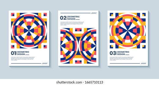 Set of three abstract retro style covers backgrounds with geometric shape. Colorful geometry backgrounds, applicable for Cover, Poster, Card Design