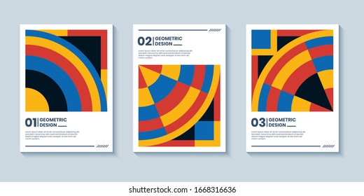 Set of three abstract retro style covers backgrounds with geometric shape. Colorful geometry backgrounds, applicable for Cover, Poster, Card Design