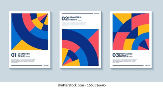 Set of three abstract retro style covers backgrounds with geometric shape. Colorful geometry backgrounds, applicable for Cover, Poster, Card Design