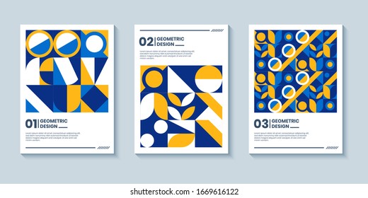 Set of three abstract retro style covers backgrounds with geometric shape. Colorful geometry backgrounds, applicable for Cover, Poster, Card Design