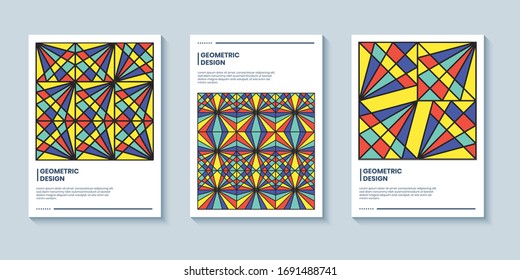 Set of three abstract retro style covers backgrounds with geometric shape. Colorful geometry backgrounds, applicable for Cover, Poster, Card Design