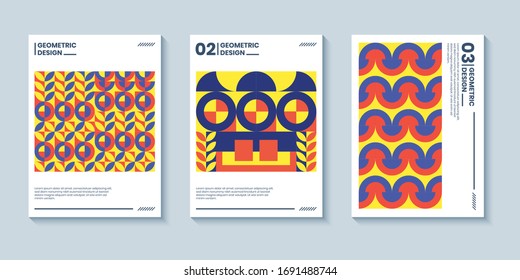 Set of three abstract retro style covers backgrounds with geometric shape. Colorful geometry backgrounds, applicable for Cover, Poster, Card Design