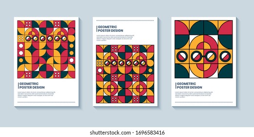 Conjunto de tres formas abstractas de estilo retro cubre fondos con forma geométrica. Fondos de geometría coloreada, aplicables a la cubierta, el póster y el diseño de la tarjeta