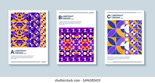 Set of three abstract retro style covers backgrounds with geometric shape. Colorful geometry backgrounds, applicable for Cover, Poster, Card Design