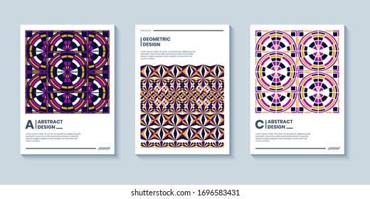 Set of three abstract retro style covers backgrounds with geometric shape. Colorful geometry backgrounds, applicable for Cover, Poster, Card Design