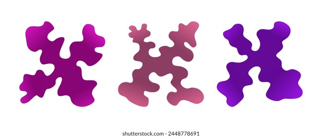 Set of three abstract shapes gradient elements. Wavy x pattern vector illustration.