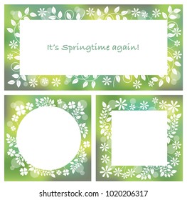 A set of three abstract springtime frames, vector illustrations.