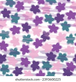 Set of three abstract square seamless patterns with vintage groovy daisy flowers.  Colorful flower seamless pattern illustration.