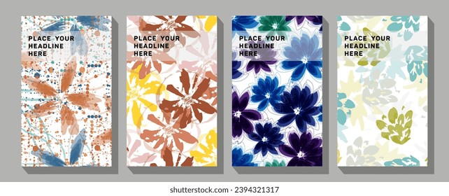 Set of three abstract square seamless patterns with vintage groovy daisy flowers. Abstract art background vector design for wedding and vip cover template.