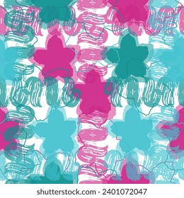 Set of three abstract square seamless patterns with vintage groovy daisy flowers.  Hippie psychedelic vector background. 