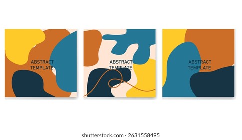 Set of three abstract templates with bold colors and organic shapes.Trendy creative backgrounds for social media posts and stories,banners,branding design,covers