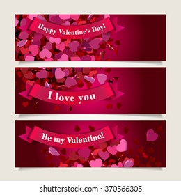 Set of three abstract Valentine's Day headers, web banners. Vector illustration