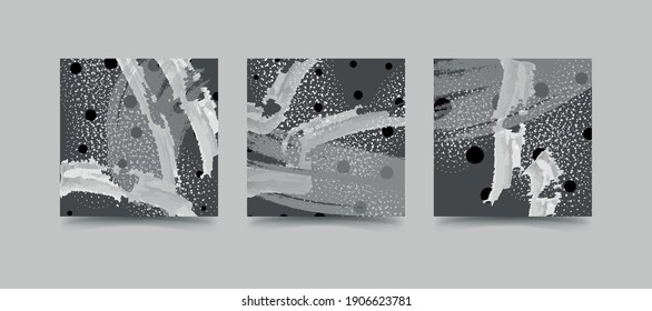 Set of three abstract vector backgrounds for printing, business templates in black and white