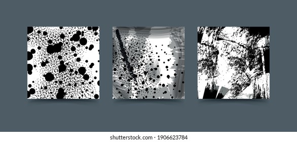 Set of three abstract vector backgrounds for printing, business templates in black and white