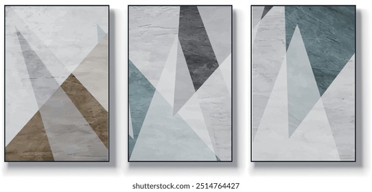 Set of three abstract vector backgrounds. Hand drawn illustrations with geometric art patterns,