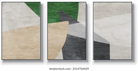 Conjunto de três fundos vetoriais abstratos. Ilustrações desenhadas à mão com padrões geométricos de arte,