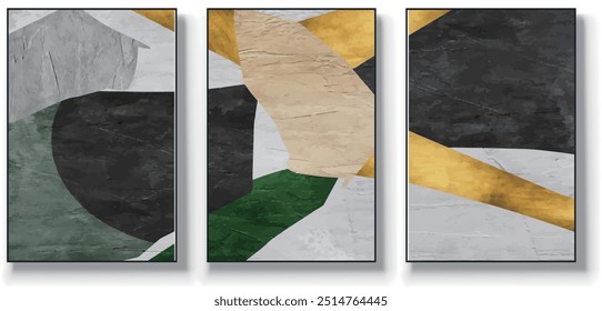 Set of three abstract vector backgrounds. Hand drawn illustrations with geometric art patterns,