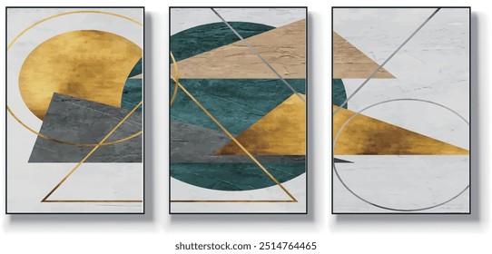Set of three abstract vector backgrounds. Hand drawn illustrations with geometric art patterns,