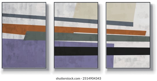 Set of three abstract vector backgrounds. Hand drawn illustrations with geometric art patterns,