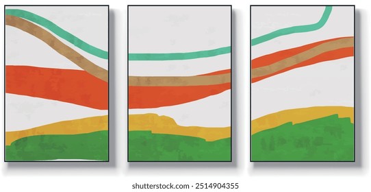 Set of three abstract vector backgrounds. Hand drawn illustrations with geometric art patterns,