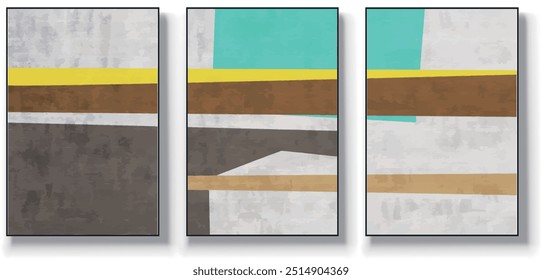 Set of three abstract vector backgrounds. Hand drawn illustrations with geometric art patterns,