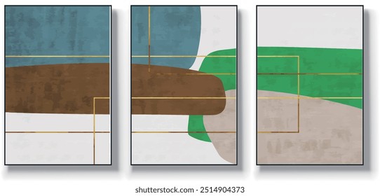 Set of three abstract vector backgrounds. Hand drawn illustrations with geometric art patterns,