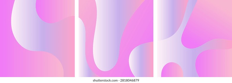 A set of three abstract vector backgrounds featuring flowing, organic shapes in a soft pastel gradient color scheme.