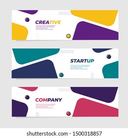 Set of three abstract vector banner for website and landing page with modern geometric style design.