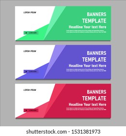 Set of three abstract vector banners. modern template design for web. Set of Modern Colorful banner template. Horizontal advertising banner.