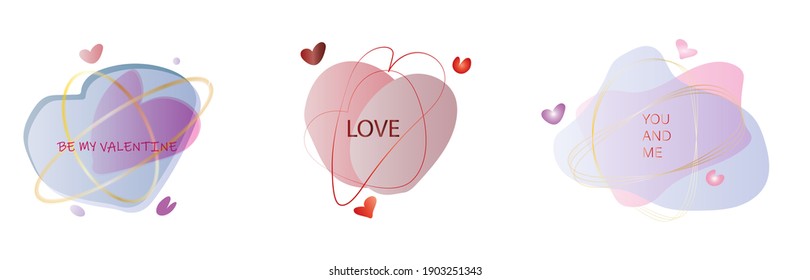 Set of three abstract vector banners. Geometric liquid forms. Modern vector design. Dynamic fluid banners shapes. Minimal curvy design. Valentine's Day template in pink and red colors.