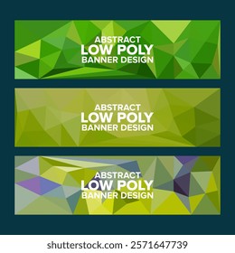 A set of three abstract vector banners featuring gradient polygonal designs in various shades of green, yellow, and purple, ideal for modern web and graphic design projects.