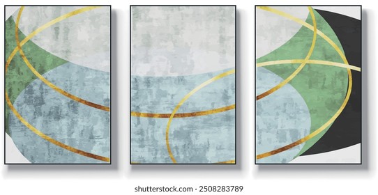 Set of three abstract vector minimalist backgrounds. Hand drawn illustrations with geometric art patterns,