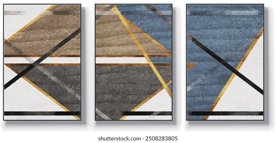 Conjunto de tres fondos minimalistas de Vector abstracto. Ilustraciones dibujadas a mano con patrones de arte geométrico,