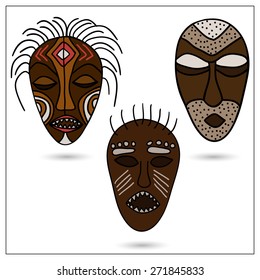 The set of three African masks in color.