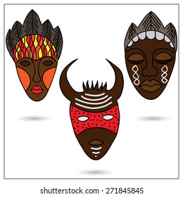 The set of three African masks in color.