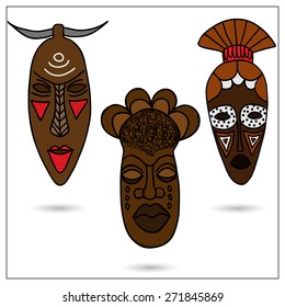 The set of three African masks in color.