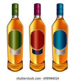The set of three alcohol bottles isolated on white