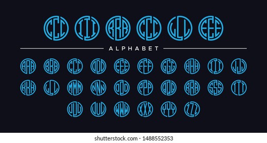 set three alphabet circle font vector